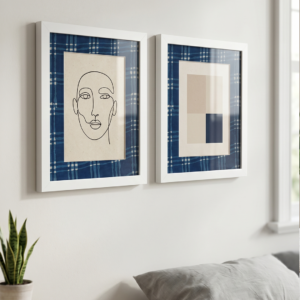Slim White Photo Frame with Printed Fabric Mount