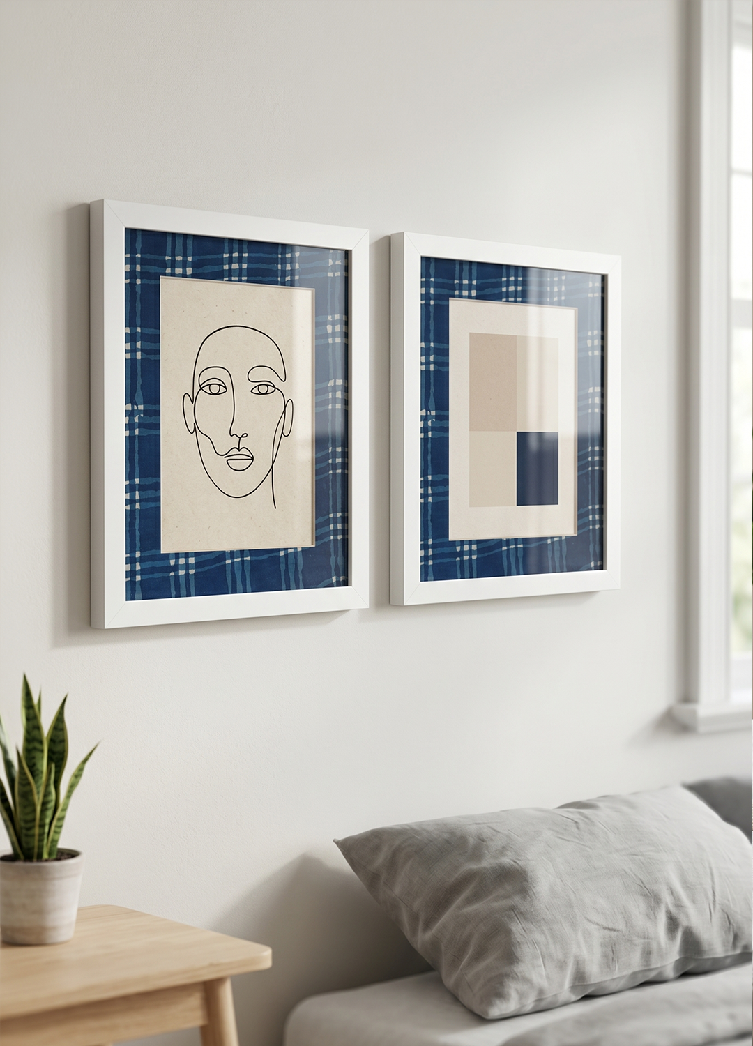 Slim White Photo Frame with Printed Fabric Mount